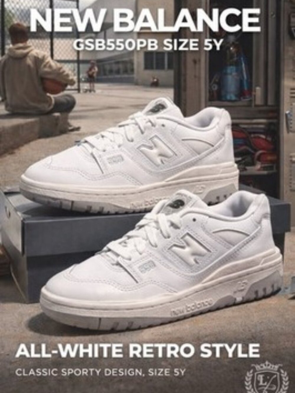 New Balance 550 GS GSB550PB White Leather Youth Size 5Y Retro Basketball Sneaker